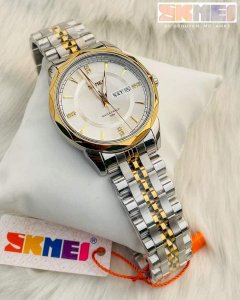 SKMEI Men Watch Fashion Waterproof Stainless Steel Date Day Display Men Quartz Watch 9268 - Gold & White