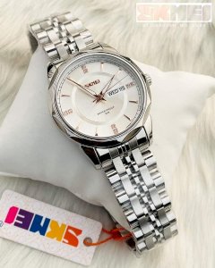 SKMEI Men Watch Fashion Waterproof Stainless Steel Date Day Display Men Quartz Watch 9268 - Silver & White