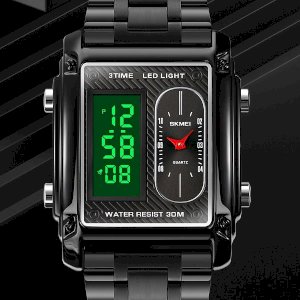 Skmei 1868 Luxury Stainless Steel LED Waterproof Sports Black Digital Men Watch