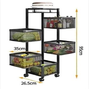 5 Layer Full Metal Fruit and Vegetable Square  Rack with Wheels