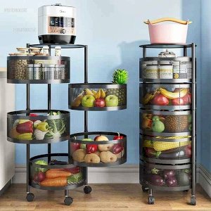 5 Layer Full Metal Fruit and Vegetable Round Rack with Wheels